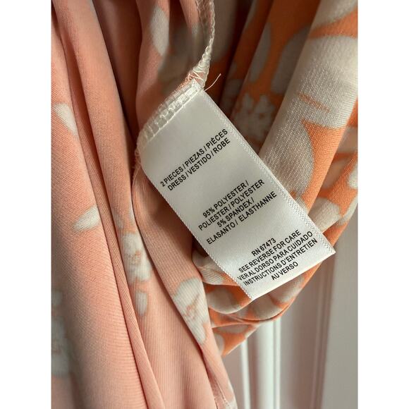 NWT Danny and Nicole Peach Ivory Floral Midi Dress w/ Jacket Women's Size Large - Picture 5 of 6